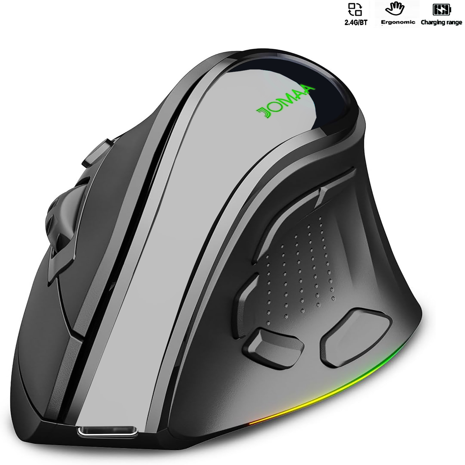 Ergonomic Mouse Vertical - 人間工学に基づいたワイヤレス垂直デスクトップマウス,2.4g,デュアルモード,4000 dpi,9ボタン,RGBバックライト,充電式,サイレント