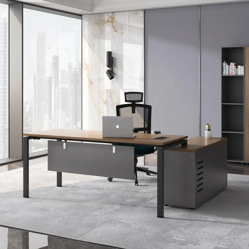 Office Tech Design - 現代的なハイテクオフィス家具脚テーブル木製建築L字型法金属脚オフィスコンピューターテーブルデザインエグゼクティブ向け