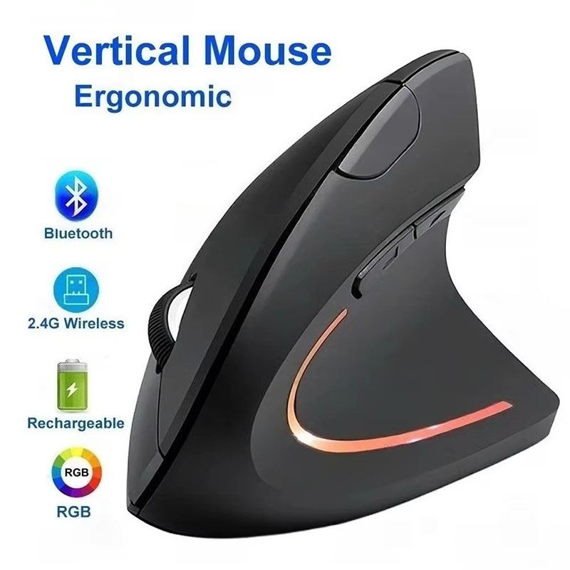 Ergonomic Mouse Vertical - 人間工学に基づいた垂直マウス 2.4GHz Bluetooth 垂直グリップ ゲーミング学習デスクセットアップ ゲーマー向け学習デスクアクセサリー