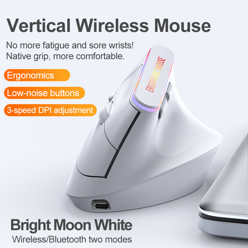 Ergonomic Mouse Vertical - ポータブル垂直ワイヤレスマウス充電式 2.4G Bluetooth DPI 調整可能低ノイズボタン人間工学に基づいたマウスデスクトップラップトップ用