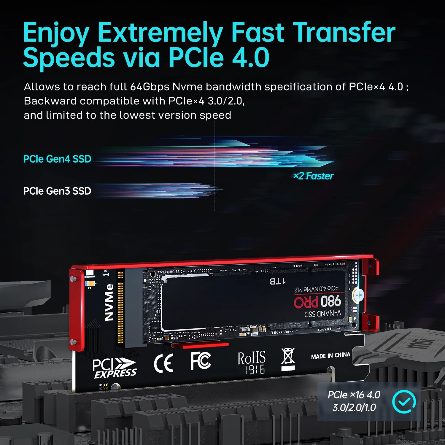 JEYI M.2 NVMe - PCIe 4.0 X16変換 - Samsung Ssd 980 Pro のレビューと価格