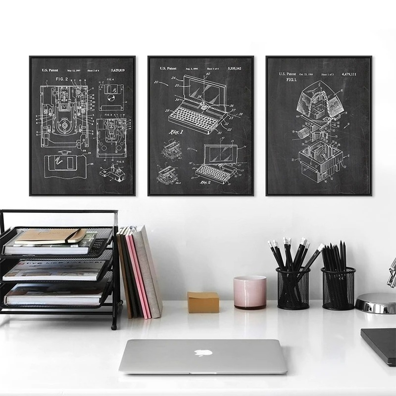 6ピースヴィンテージコンピュータ特許図面ウォールアートセット - Office Tech Decor のレビューと価格