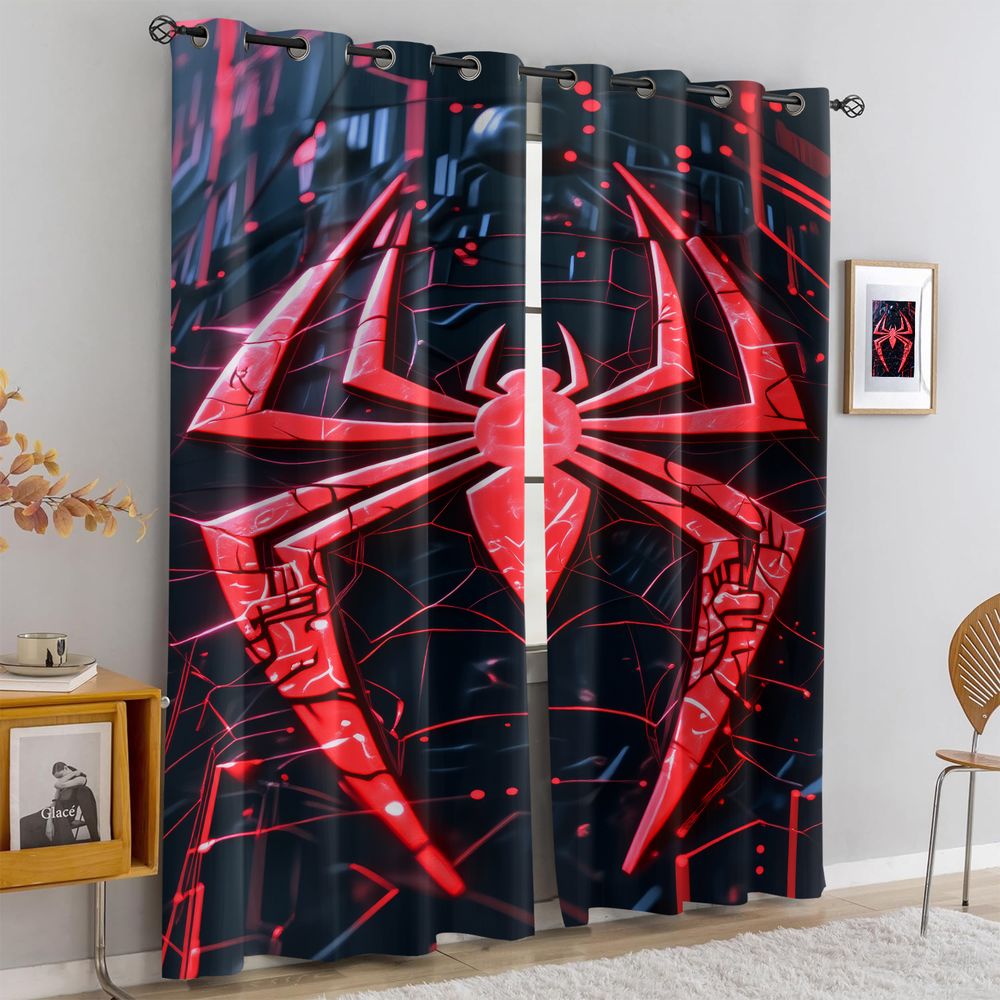 スパイダープリントカーテン未来的なテックブラックレッドライト - Office Tech Decor のレビューと価格