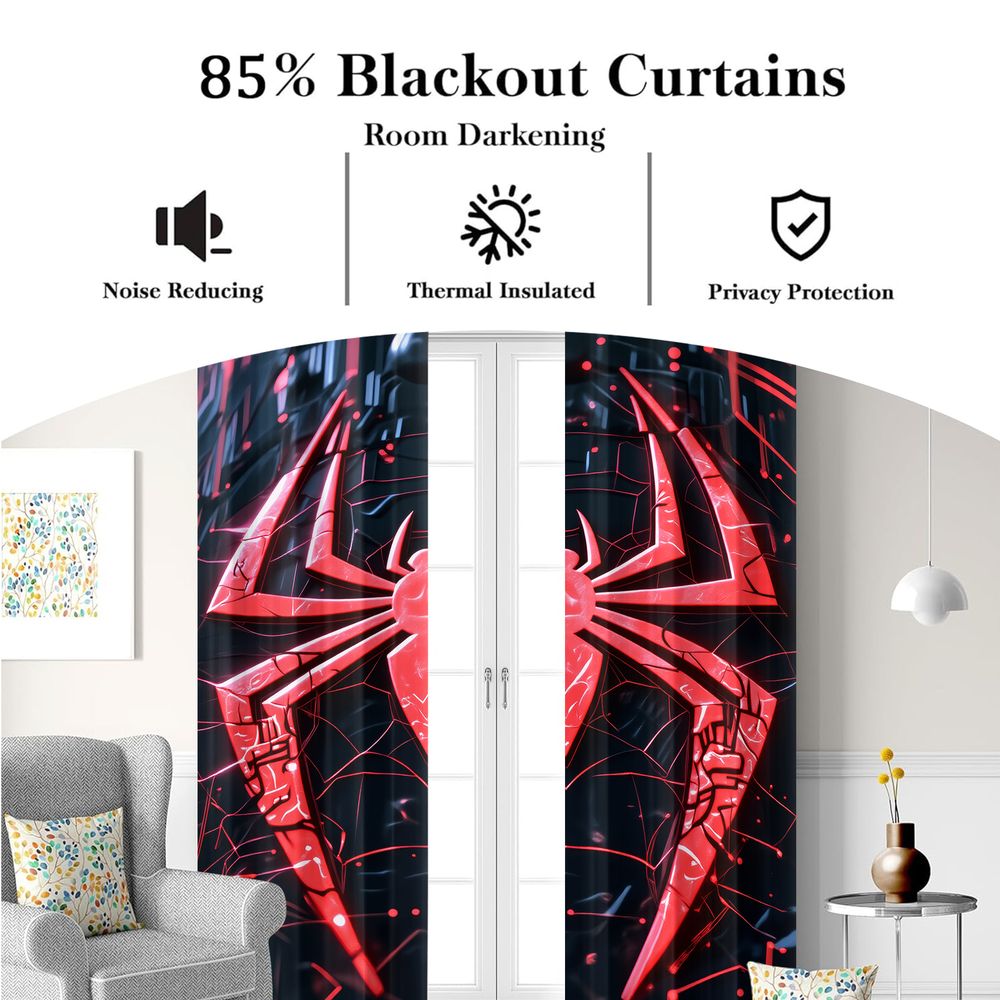 スパイダープリントカーテン未来的なテックブラックレッドライト - Office Tech Decor のレビューと価格