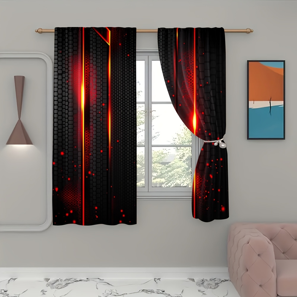 2枚組 ラバカーテン ブラックレッド クラックマグマプリント - Office Tech Decor のレビューと価格