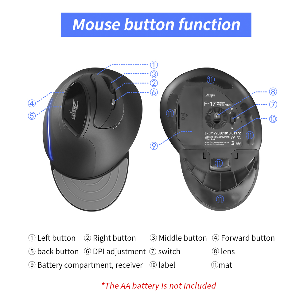 ZELOTES F-17 垂直マウス 2.4GHz ワイヤレ - Ergonomic Mouse Vertical のレビューと価格