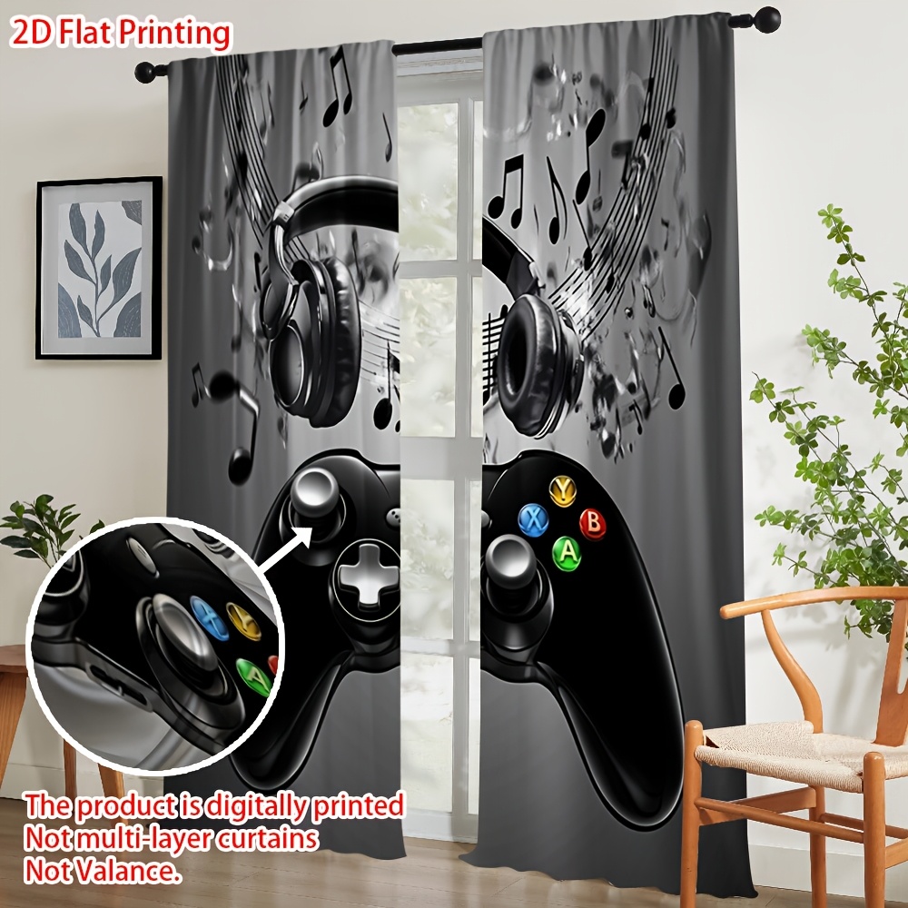 2 個ゲームコントローラーカーテンヘッドフォン音符プリントド - Office Tech Decor のレビューと価格