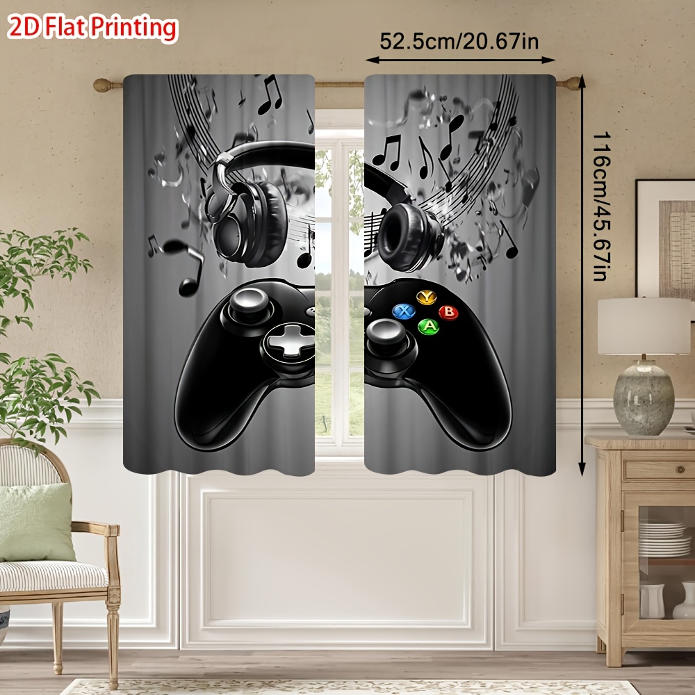 2 個ゲームコントローラーカーテンヘッドフォン音符プリントド - Office Tech Decor のレビューと価格